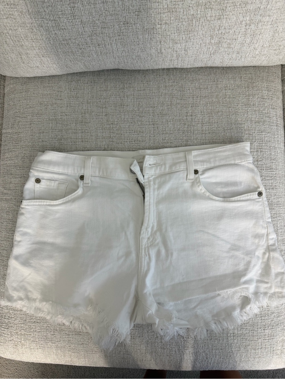 7 For All Mankind White Frayed-Hem Denim Shorts